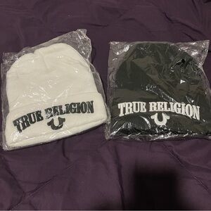 True Religion Beanies Lot of 2 Bundle White Black New